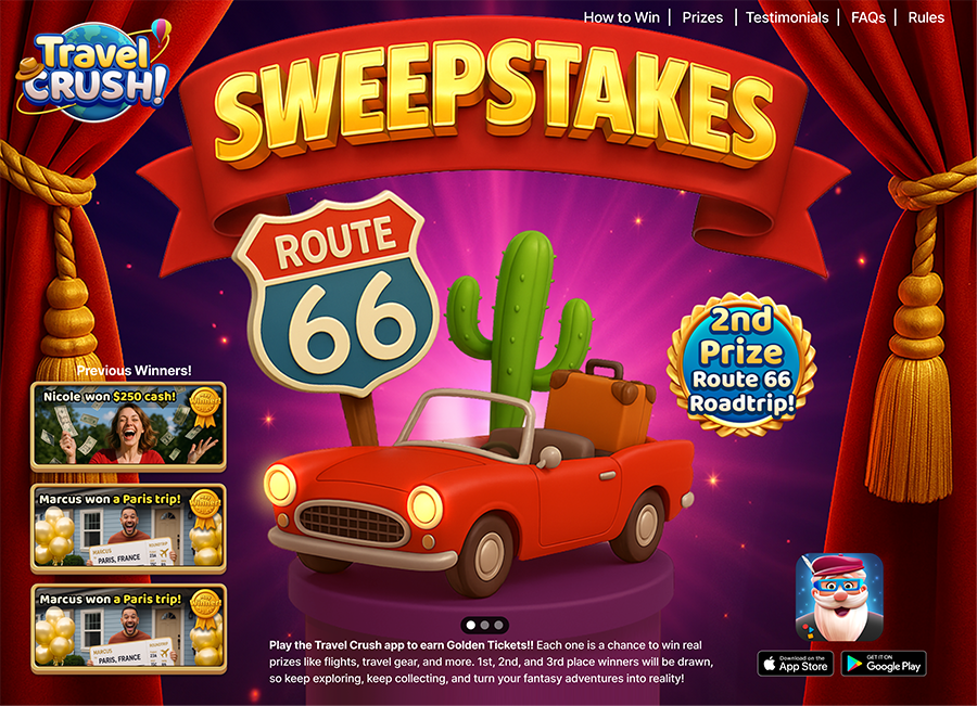 Travel Crush Route 66 sweepstakes page